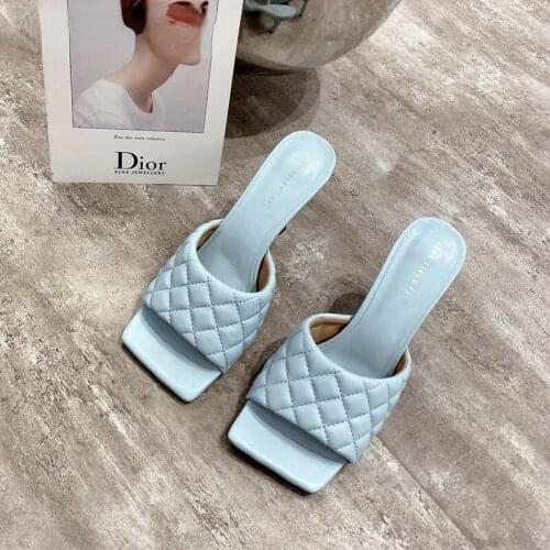 2021 Spring/Summer Lady Sandals Lingge Bread Lady Sandals Square Head High Heel Slippers Wedges Sandals for Women Summer Hot