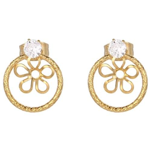 New Trend Personalit Flower Design Hollow Out Round Dangle Zircon Earrings For Women Metallic Earrings Jewelry Accessories