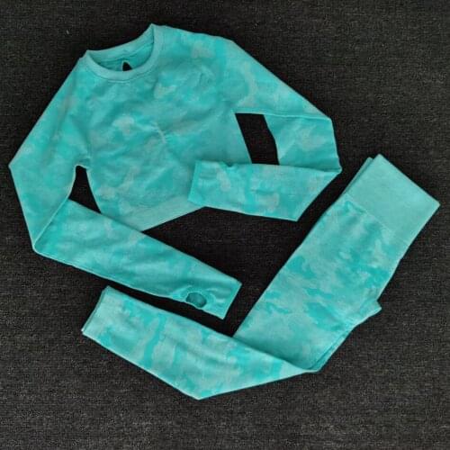 Newest Yoga Set Women Seamless Camouflage Long sleeves Tops High Waist Leggings Fitness Sport GYM Camo Suits Tight Workout pants
