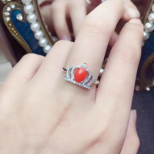 Fashion cute delicate crown Natural red coral gem Ring Natural gemstone ring S925 silver women girl wedding party gift Jewelry