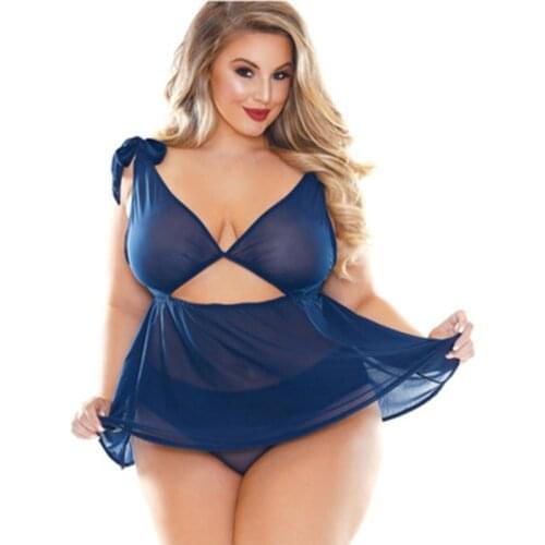 Women Sexy Nightwear Plus Size M-XXL Lace Nightgown Sleepwear Dress G-String Sexy Lingerie Large size Sleepwear nightgown