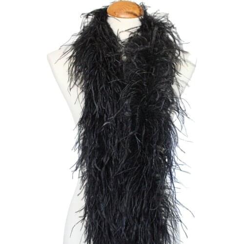 10meters Black color feather boas 5ply ostrich feather fringes strips tape 2meter long per pc High quality