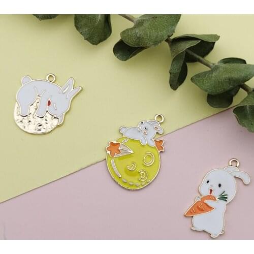 10pcs Animals Enamel Charms Alloy Pendants Cute Bunny Moon Rabbit Charms For DIY Jewelry Making Earring Bracelet Floating FX447