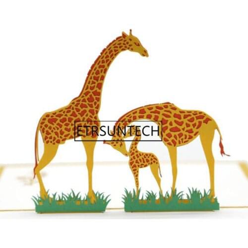 100pcs 3D Giraffe Pop-Up Cards with Envelope Laser Cut Invitation Animal Greeting Cards Postcards Birthday Gift Card