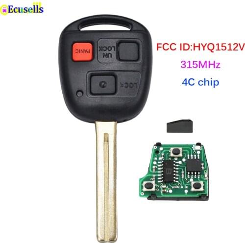 3 Buttons 315MHz Remote Key Fob with 4C chip for Lexus GX470 LX470 FCC ID: HYQ1512V
