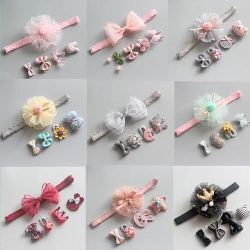 New Arrival 5pcs Baby Girls Cute Headwears Kids Bowknot Flower Hairpins Sets Headbands Headdress Newborn Hair Accessories Gift
