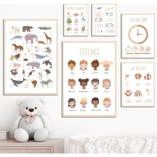 Alphabet Feeling Schedule Sign Language Digital Wall Art Canvas Painting Nordic Posters And Prints Wall Pictures Kids Room Decor