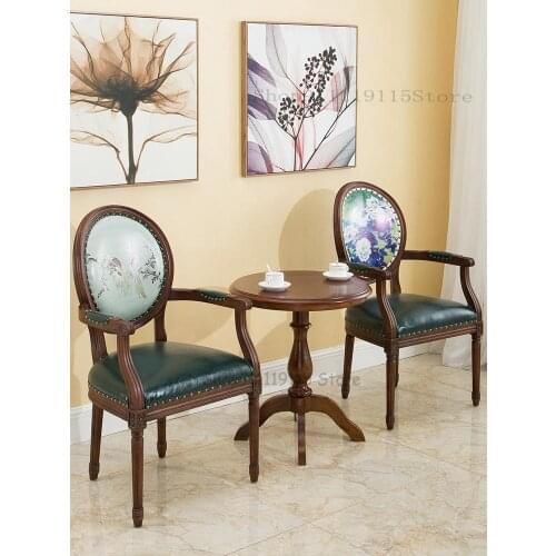 American Dining Chair Antique Solid Oak Home Nordic Armchair Coffee Shop Club Western Cloth Leisure Chair