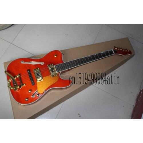 Free shipping new High quality Semi-hollow electric guitar F-hole red rocker gold accessories guitar @9