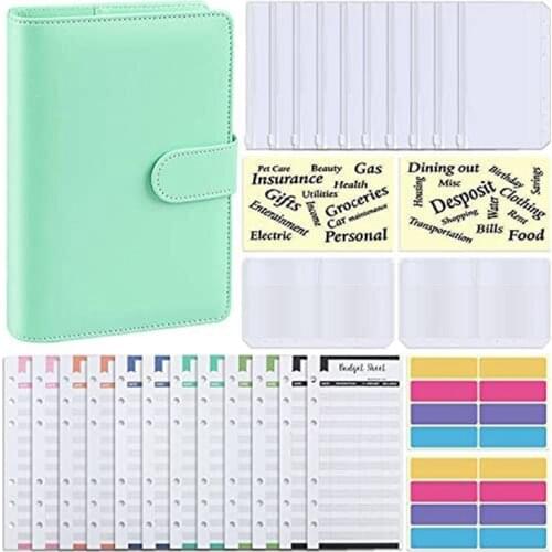 Budget Binder, A6 PU Notebook Planning Notepad, Replaceable 6 Ring Binder Coverfor Personal Planning of Budget Saving