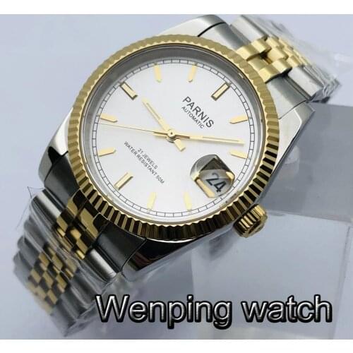 Parnis 36mm Ladies Top Luxury Watch Sapphire Glass Silver Dial Jubilee Bracelet 21 Jewels Miyota 821A Movement Automatic Watch