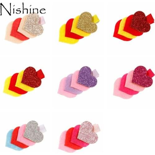 NISHINE Non-woven Felt Heart Shape Hair Clips Glitter Valentine Heart Barrette Kid Party Hairpin Gift Purple Pink Sweet Grips