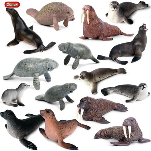 Oenux Polar Ocean Animals Simulation Walrus Manatee Sea Lion Seal Action Figures Sealife Marine Model Collection Static Kid Toys