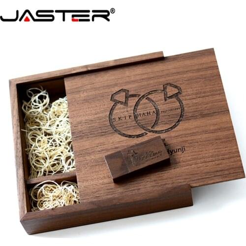 JASTER Photo Album USB stick Wooden Box Memory storage Free custom logo Pen drive 128GB 16GB 32GB 64GB Photography Wedding gift