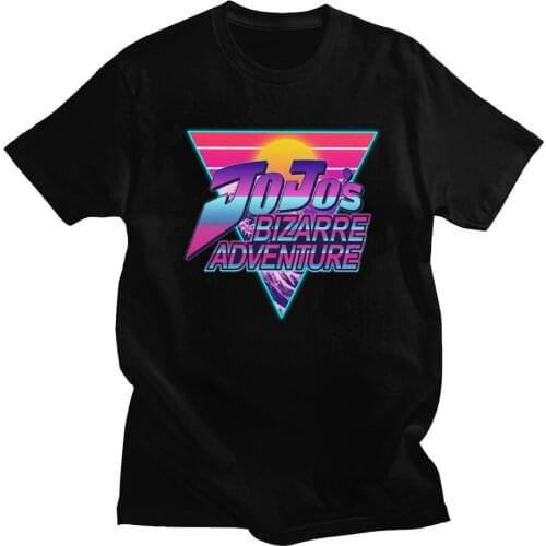 Synthwave Jojo Bizarre Adventure T Shirt Men Short Sleeve Cotton Anime Tee O-neck Streetwear 80s Retrowave Neon Manga T-shirt