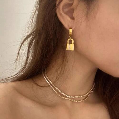 Electroplating Tide Brand Hip-hop Street Retro Style Personality Minimalist Gold lock Earrings Temperament Female Earrings
