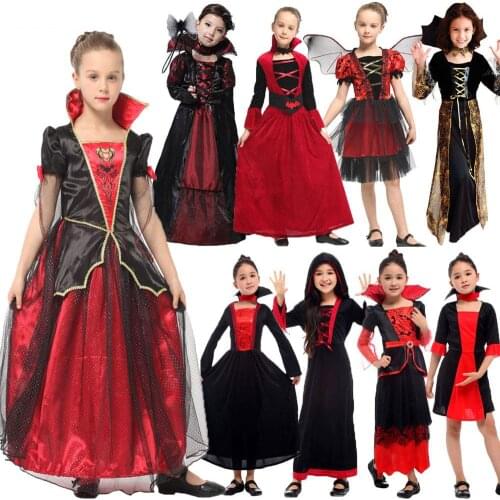 Gothic Vampiress Cosplay Girls Vampire Costume Kids Girl Collection Halloween Christmas Purim Party Fancy Dress Medieval Women