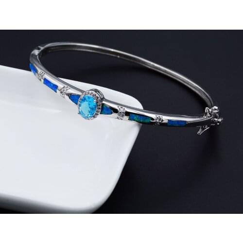 Exquisite Fire Opal Bangle Bracelet with CZ for Anniversary / Engagement