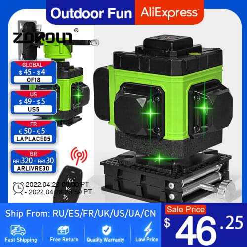 CLUBIONA IE12A Wireless Remote Control 3D Green Laser Level 360 Degree 12 Lines With Li-ion Battery Floor Lift and Wall Bracket