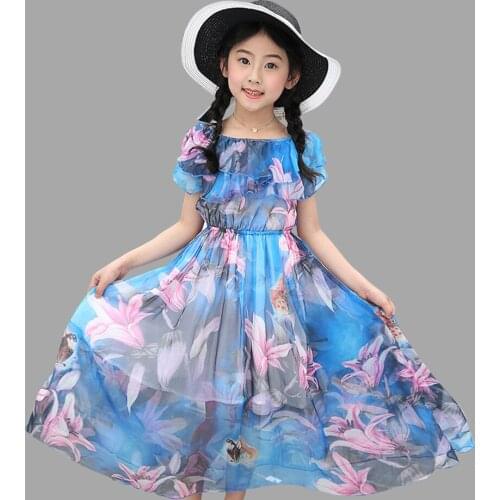 Summer Girl Dress Beach Floral Long Childrens Dress Holiday Beach Dress Kids Teenage Girls Clothes For 5 6 8 10 12 13 Years