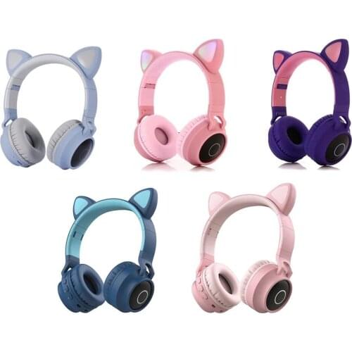 LX-B39A LED Cat Ear Wireless Headset RGB 3-Color Lights Noise Cancelling BT 5.0 Foldable Earphone TF Card/Radio 3.5mm Plug