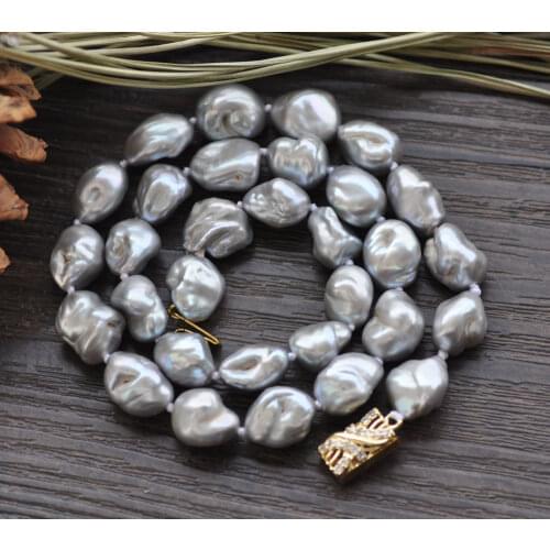 P7716 48" 13mm Gray Baroque KESHI Reborn Pearl Necklace