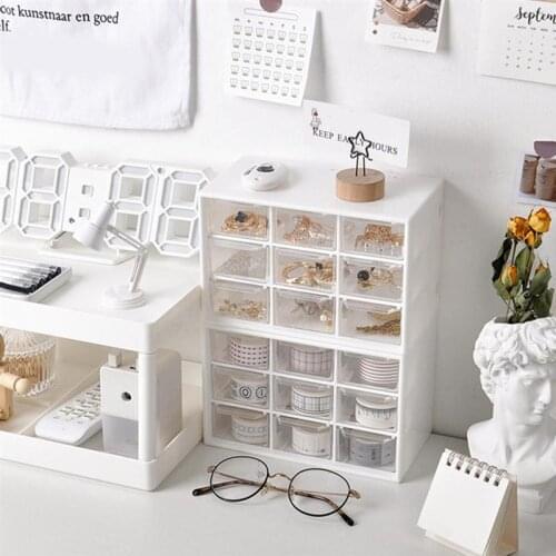 Dustproof Storage Box 9 Grids Desktop Transparent Household Drawer Storage Box Stationery Bedroom Jewelry Cosmetics Storage Box