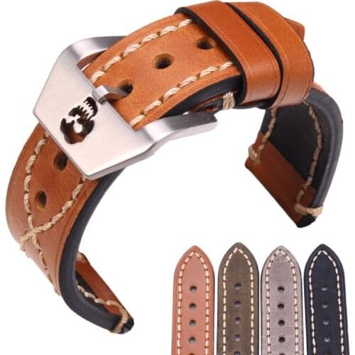 Thick Genuine Leather Watch Band Strap 20mm 22mm Black Brown Green Women Men Watchbands Belt Watches Accessories For Panerai