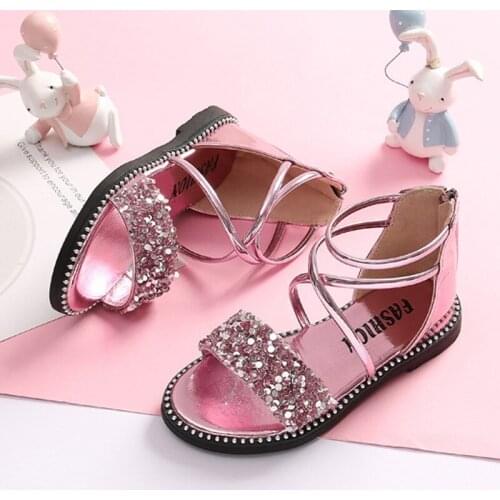 Sequin Summer Sandals for Girls Gold Birthday Party Shoes Kids Princess Shiny Zipper Sandals Flower Girls Gladiator Boho 4 years