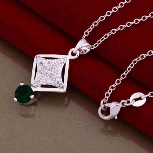 AN910 silver color stearling silver Necklace silver color fashion jewelry pendant kite inlaid green stone /bykakpra bjgakana