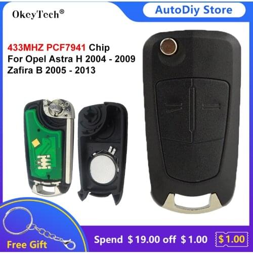 Okeytech 2 Button Flip Folding Car Remote Control Key 433Mhz PCF7941 Chip For Opel/Vauxhall Astra H 2004-2009 Zafira B 2005-2013