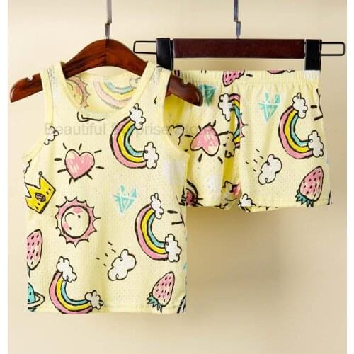 Toddler Girls Tracksuit Clothes Set Kids Summer Cartoon Cute Sleeveless Vest Tops + Short Pants Outfits Children Sport Suit