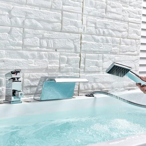 Vidric Vidric Widespread Bathtub Waterfall Shower Faucet Hot Cold Water MixerTap Faucet Deck Mounted Tub Sink Faucet Bath Shower