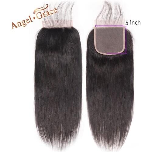 Angel Grace Hair 5x5 Straight Lace Closure Free/Middle Part Human Hair Natural Color Brazilian Remy Hair Closure With Baby Hair