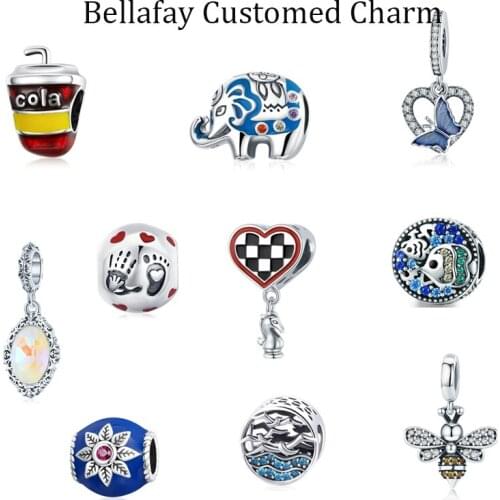 Bellafay Customed Magic Mirror Dangle Elephant Charm 925 Sterling Silver Bee Beads Fits Original Bracelet Bangle Women DIY Gifts