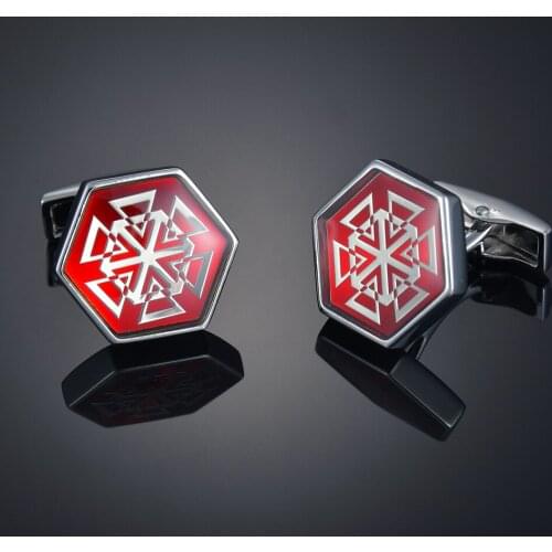 High Quality Red Hexagonal Cufflinks For Mens Luxry Trendy Cuff Links French Shirt Office Cufflink Buttons Party Christmas Gift