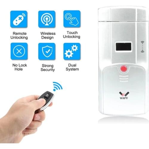 WAFU 011A Security Keyless Smart Remote Door Locks, Wireless Invisible Anti-theft Lock with 4 Remote Keys