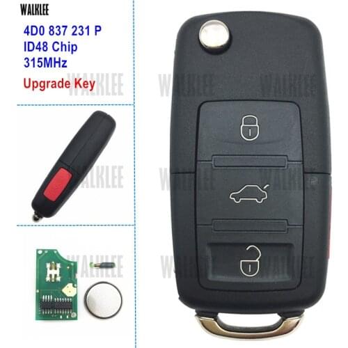 WALKLEE 4D0 837 231 P Upgraded Remote Key 315MHz Suit for Audi A4 S4 A6 S6 A8 S8 TT Allroad Cabriolet 4D0837231P / 231P
