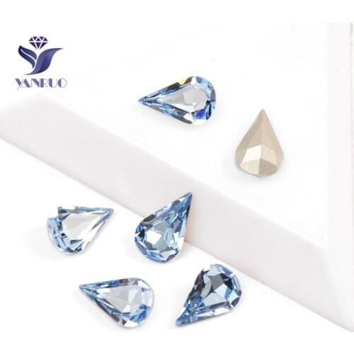 YANRUO 4300 Pear Drop Light Sapphire K9 Crystal Nails Art Crystal For Gament Pointback Stones Sewing Glass Stones