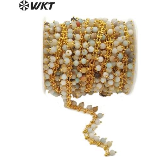WT-RBC105 WKT Multiple Colors Amazonite Gold Wire Wrapped Rosary Chain 5 Meter For Women Stylish Jewelry Making