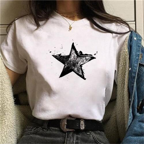 Women Graphic Star Printing Cute Summer Spring 90s Style Casual Fashion Aesthetic Print Female Clothes Tops Tees Tshirt T-Shirt