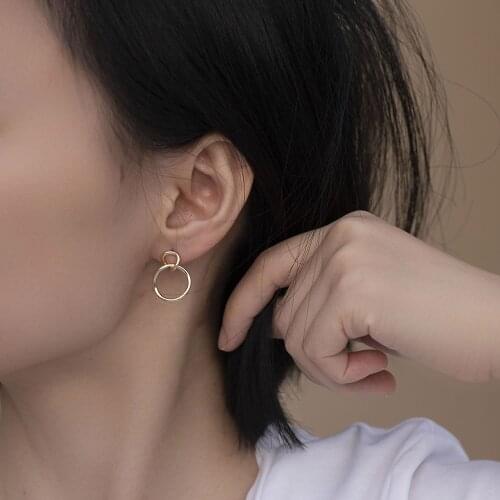 Double Circle Dangle Drop Earrings for Women 925 Sterling Silver Interlocking Round Geometric Korean Earrings 2020 Jewelry