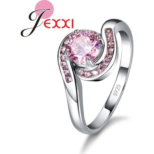 Wholesale Romantic Girls Rings Fashion Female Pretty Jewelry Pink Austrian Crystal 925 Sterling Silver Women Ring