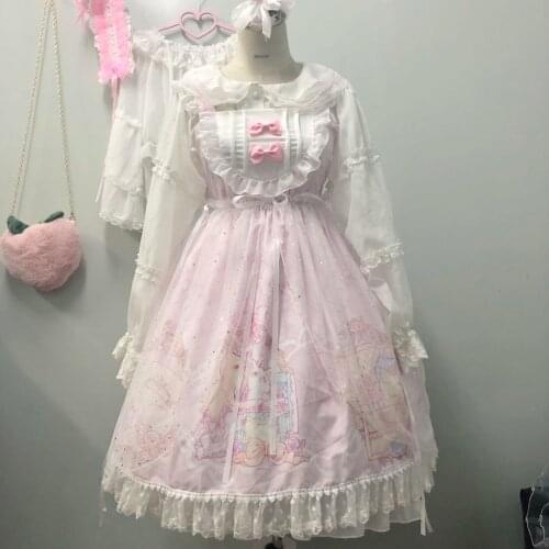 Women Kawaii Lolita dress cosplay sweet girl princess Original design Japanese-style Lolita Cat Manor lace big hem jsk dress