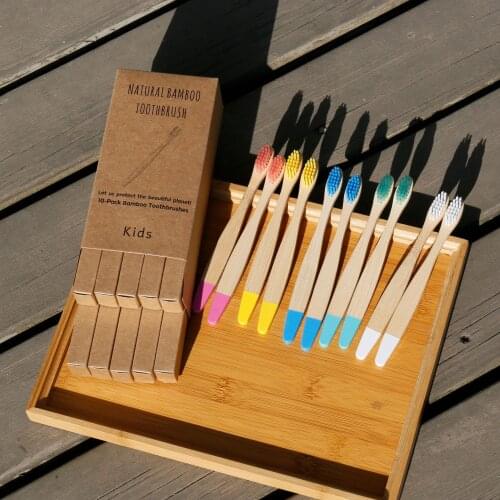 10PCS Childrens Toothbrush Childrens Health Color Hand Spray Paint Wooden Toothbrush Biodegradable Daily Toothbrush Oral Care