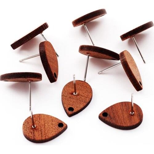 10pcs CoconutBrown Wood Stud Earring Findings with Alloy Earring Pin Teardrop Earrings Findings Components DIY Jewellery Craft