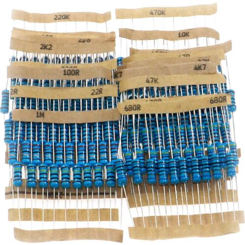 200Pcs/lot 1W 1% Metal Film Resistor 20 Value 10 ohm-1M ohm Assortment Kit