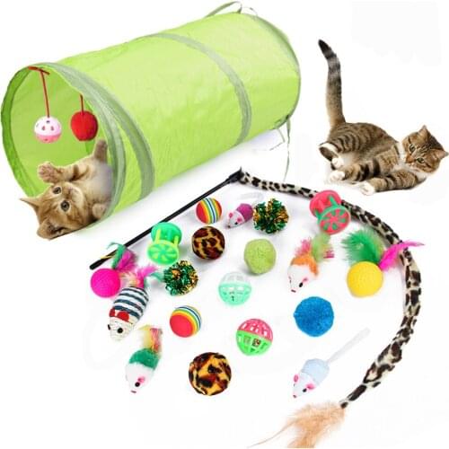 21Pcs/Set Pet Kit Collapsible Tunnel Cat toy Fun Channel Feather Balls Mice Shape Pet Kitten Dog Cat Interactive Play Supplies