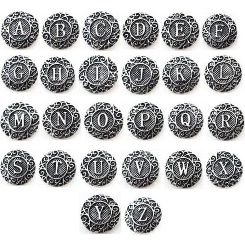 26pcs/lot Mixs 18mm Metal Vintage Alphabet A-Z Letter Snap Button Charms For Ginger Snaps Button Bracelet Bangles Jewelry