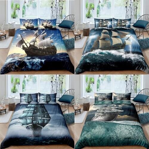 3D Steamship Boat 2/3pcs Bedding Set Sea Sail Duvet Cover with Pillowcase Bed Bedclothes Queen King Size Home Textile no filling